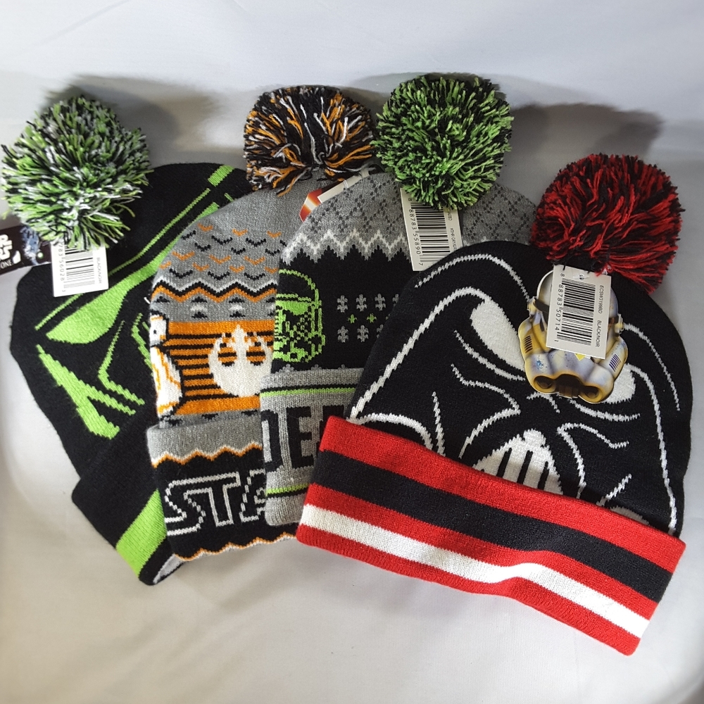 Lot of 3 NEW Mens Boys Star Wars Hats Beanie Pom